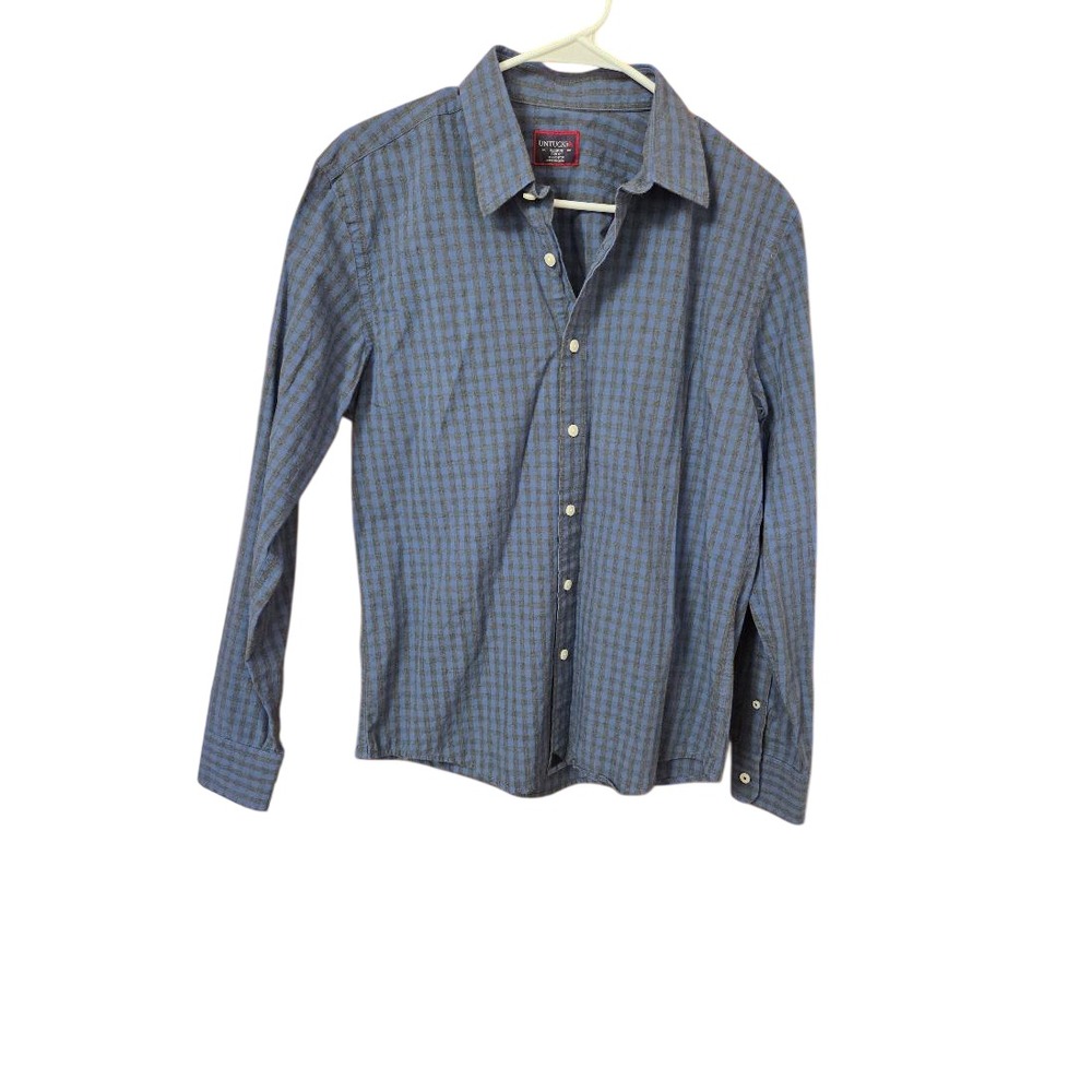 UNTUCKit Men's Size M Long Sleeve Shirt Button Down Blue And Gray Gingham Check